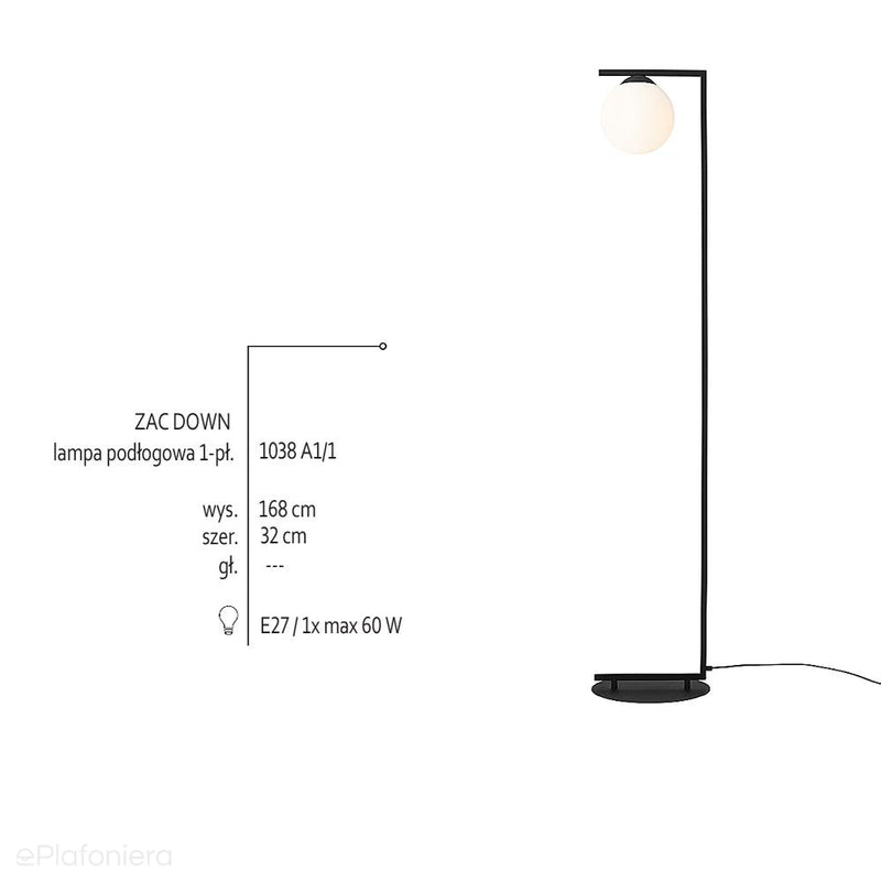Lampa stojąca, czarna podłogowa - mleczna kula na dół (1xE27) Aldex (zac) 1038A1/1 - ePlafoniera