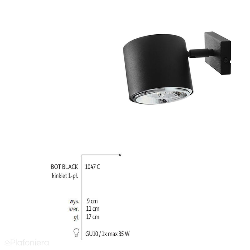 Czarna lampa - spot ścienna, kinkiet (regulowana, ustawna 1xGU10) Aldex (Bot)1047C - ePlafoniera