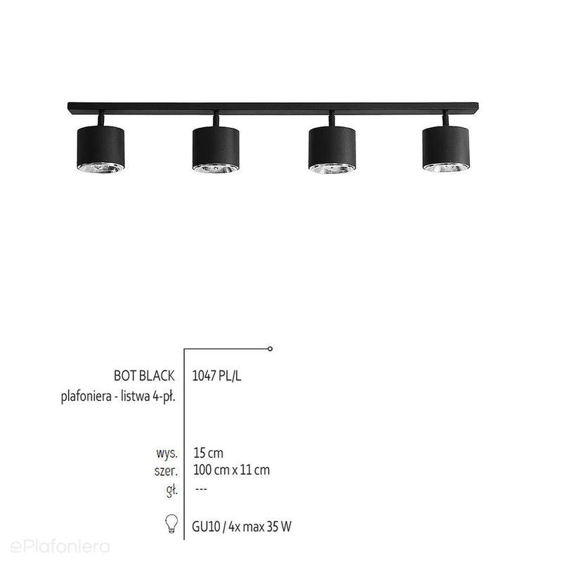 Czarna lampa - spot sufitowa, plafon (regulowana, ustawna 4xGU10) Aldex (Bot)1047PL/L - ePlafoniera