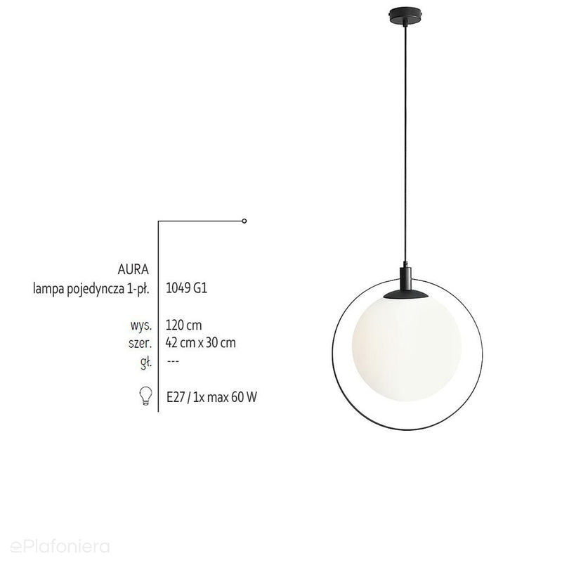 Lampa wisząca pojedyncza - kula mleczna, (ramka czarna) 1xE27, Aldex (Aura)1049G1 - ePlafoniera