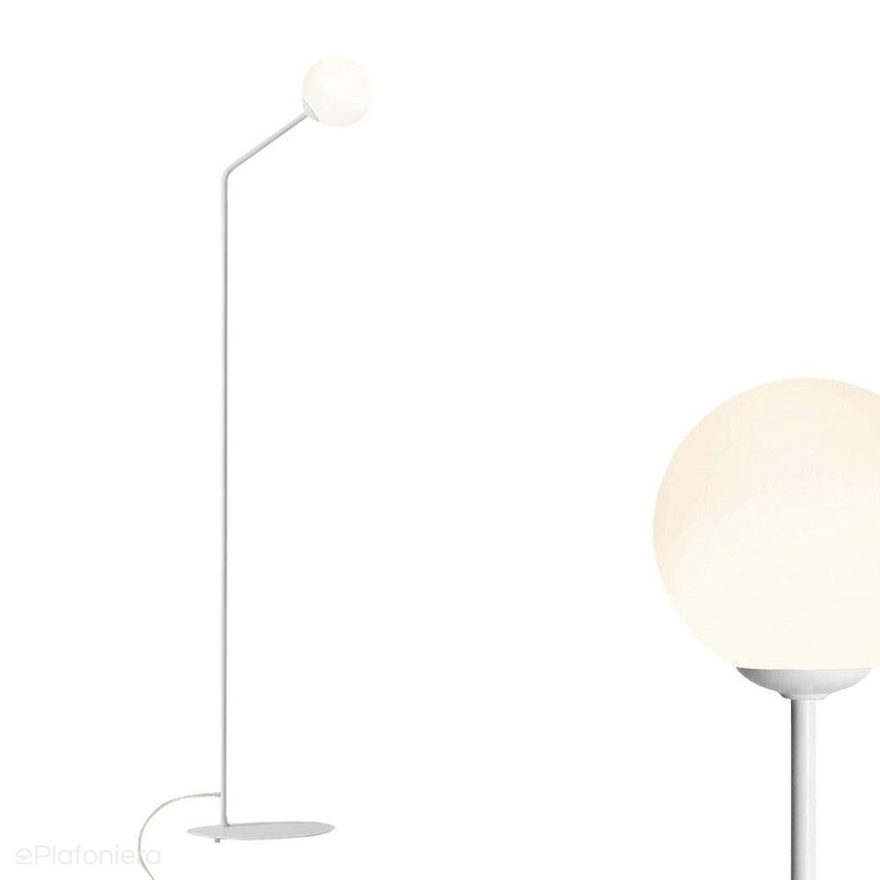 Biała lampa do salonu, mleczna kula na rurce (podłogowa, E14) Aldex (Pure) 1064A