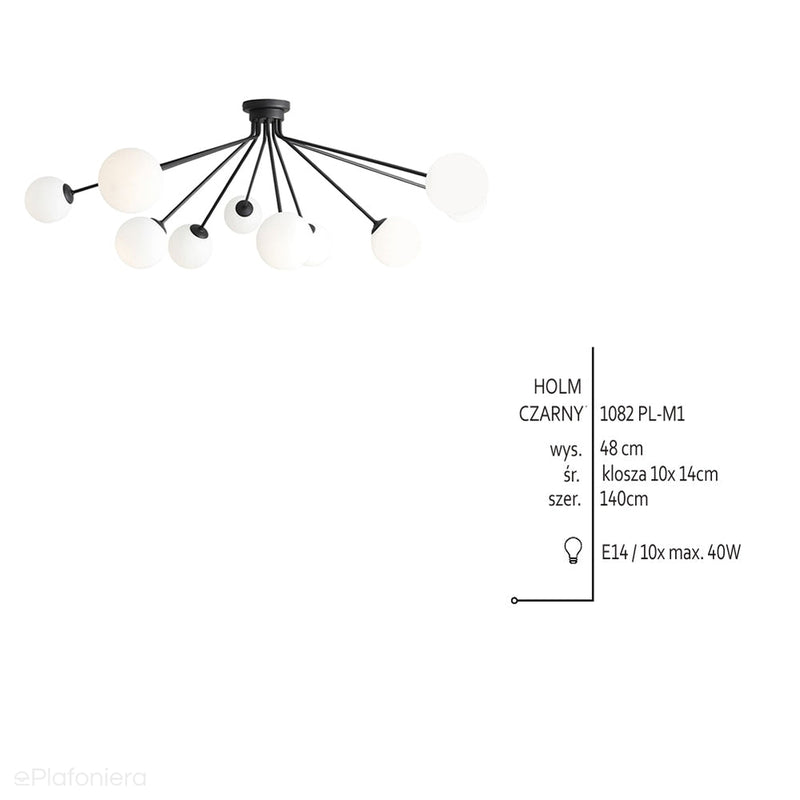 Czarna lampa sufitowa Holm - Aldex, białe kule 10x14cm (E14) 1082PL-M1
