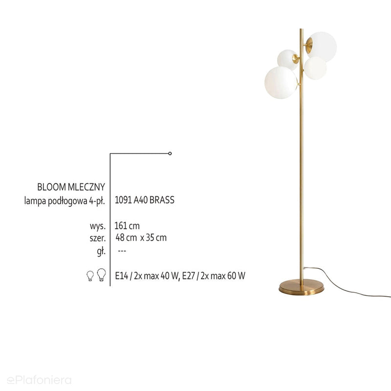 Lampa podłogowa Bloom Floor Brass, mosiądz - Aldex, 1091A40 (2xE14/2xE27)