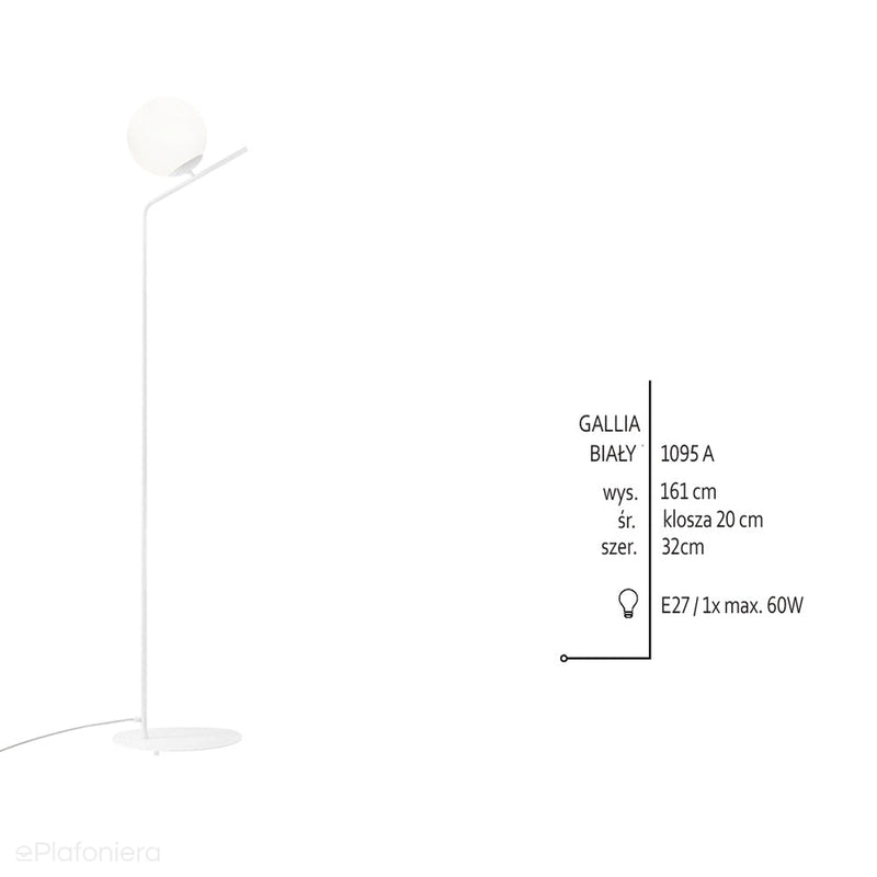Lampa podłogowa Gallia Floor White - Aldex, biała, jedna mleczna kula 20cm (E27) 1095A