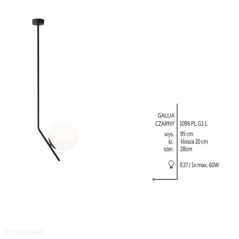 Lampa sufitowa Gallia Long Black, czarna - Aldex, 1095PL-G1L (E27, 95cm)