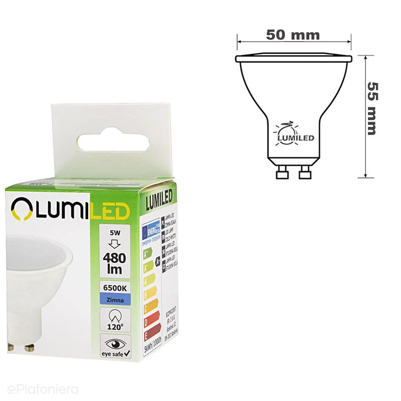 Żarówka LED GU10 mleczna, 120° (5W = 50W) (480lm, 4000K/6000K/3000K) Lumiled/LEDZARMI011A