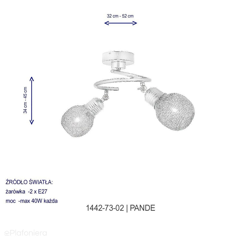 Nowoczesna lampa - plafoniera, druciane reflektorki 2xE27, Lucea 1442-73-02 PENDE - ePlafoniera
