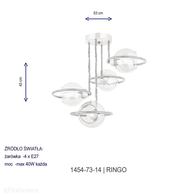 Lampa sufitowa plafoniera - żyrandol druciane ringi 4xE27, Lucea 1454-73-14 RINGO - ePlafoniera