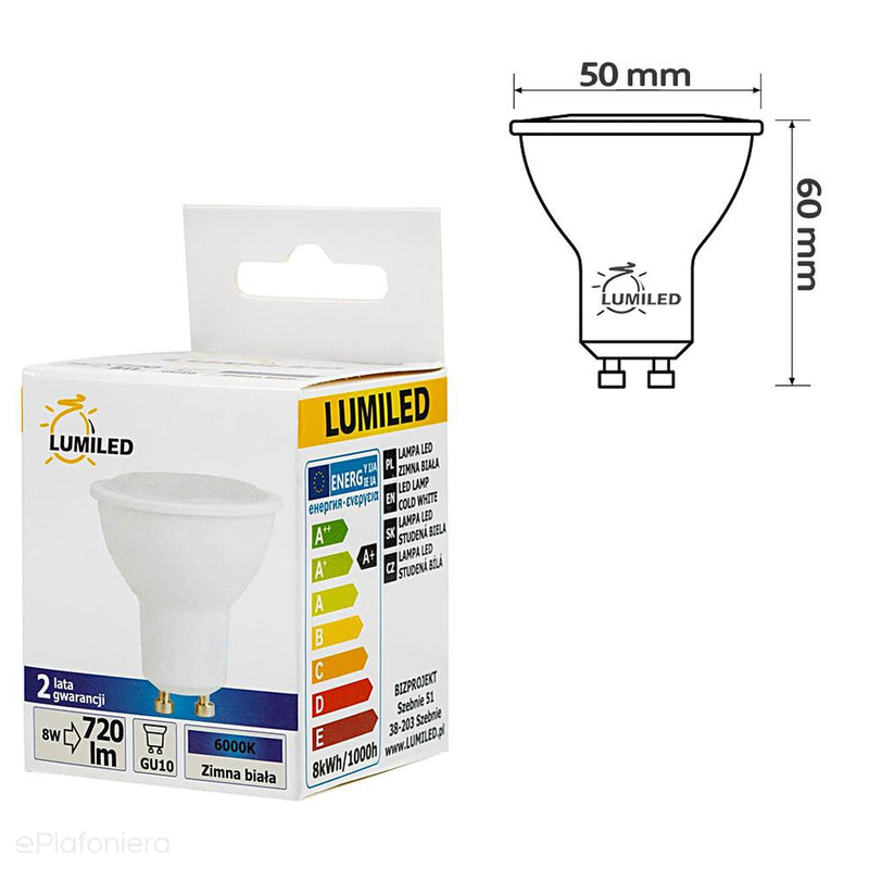 Żarówka LED GU10 mleczna, 120° (8W = 70W) (720lm, 4000K/6000K/3000K) Lumiled/LEDZARMI014B