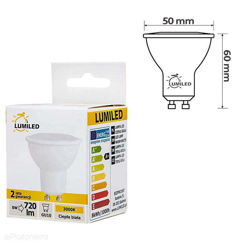 Żarówka LED GU10 mleczna, 120° (8W = 70W) (720lm, 4000K/6000K/3000K) Lumiled/LEDZARMI014B