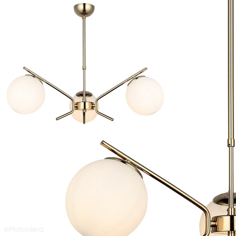 Złota lampa wisząca szklane klosze do salonu sypialni kuchni (3xE27) 1566-80-03 PETOS