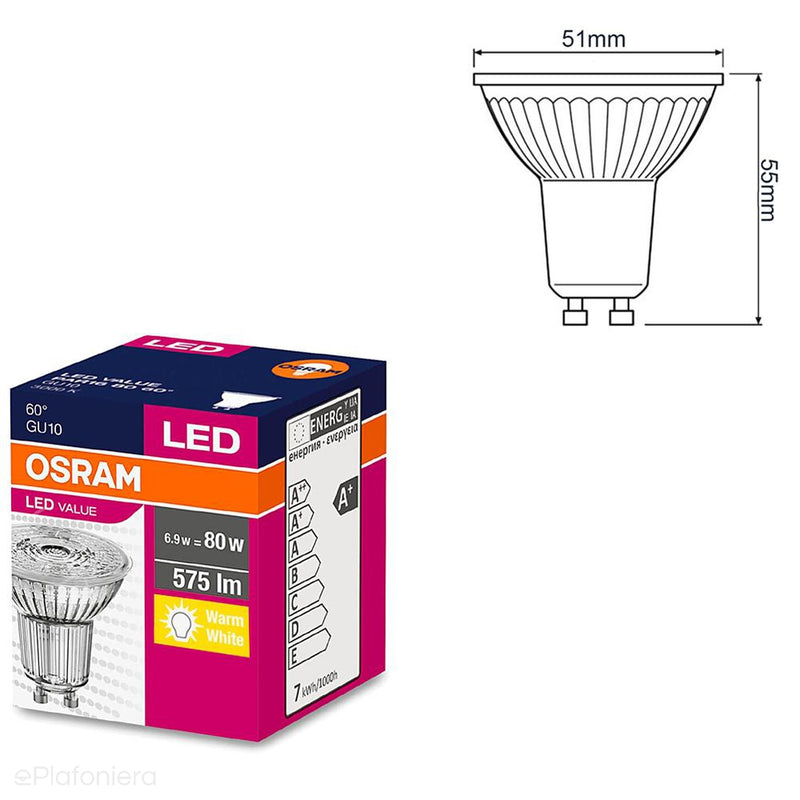 Żarówka LED GU10 Przeźroczysta, 60° (6,9W = 80W) (575lm, 4000K/3000K) Osram/OSRLED2308