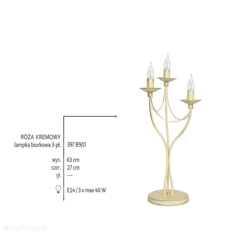 Kremowa lampa stojąca - świecznik, biurkowa 3xE14, Aldex (Róża) 397B9/D - ePlafoniera