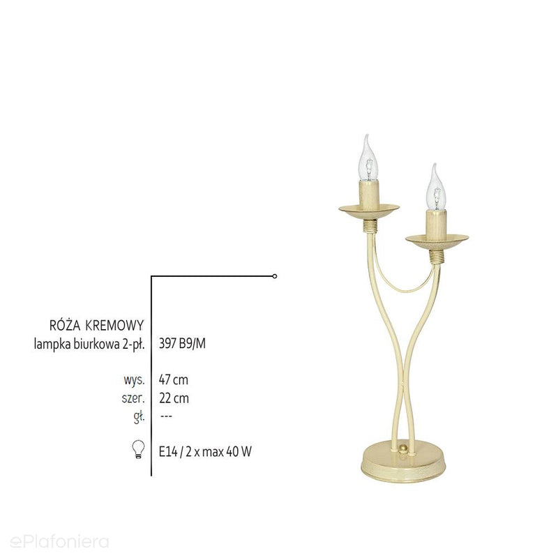 Kremowa lampa stojąca - świecznik, biurkowa 2xE14, Aldex (Róża) 397B9/M - ePlafoniera