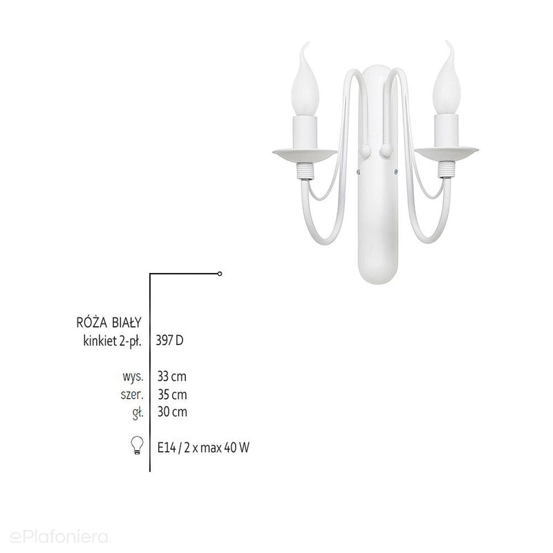 Biała lampa ścienna - świecznik, kinkiet 2xE14, Aldex (Róża) 397D - ePlafoniera