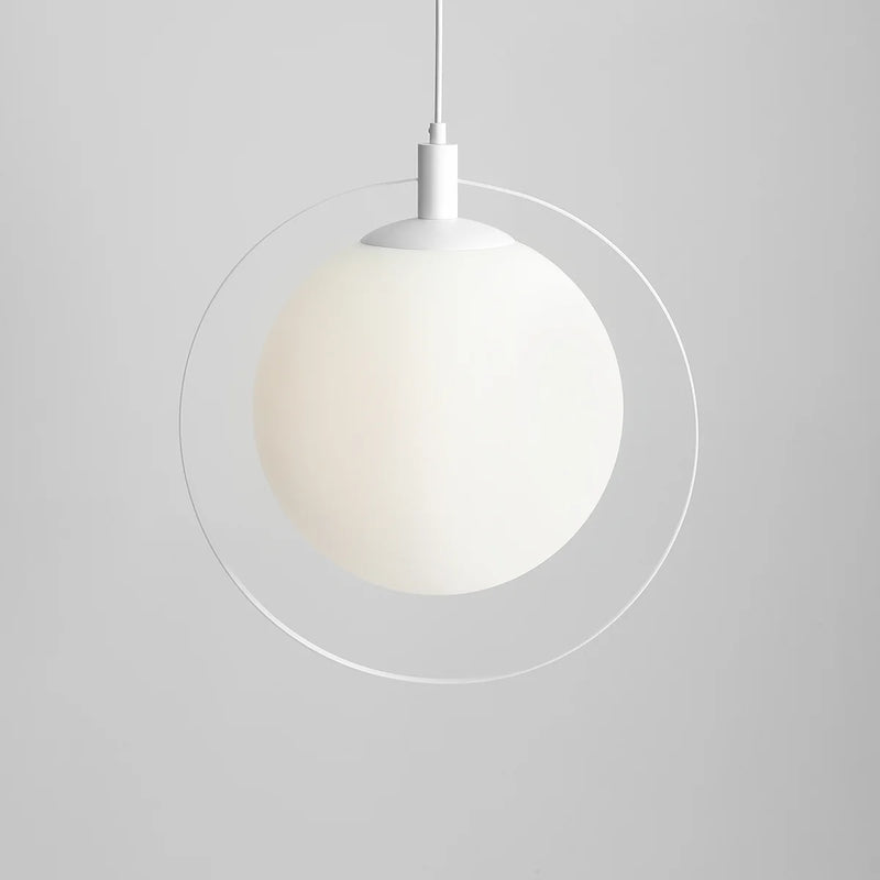 Lampa wisząca pojedyncza - kula mleczna, (ramka biała) 1xE27, Aldex (Aura)1049G