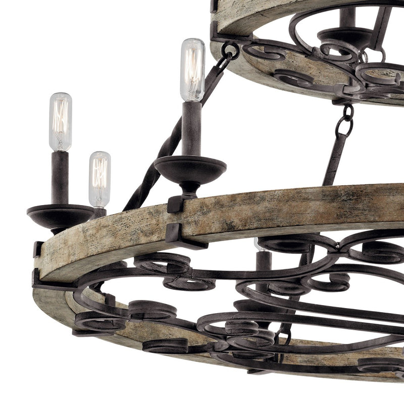 Lampa wisząca - zamkowy żyrandol (drewno, metal, 112cm) do salonu holu (15xE14) Kichler (Taulbee)