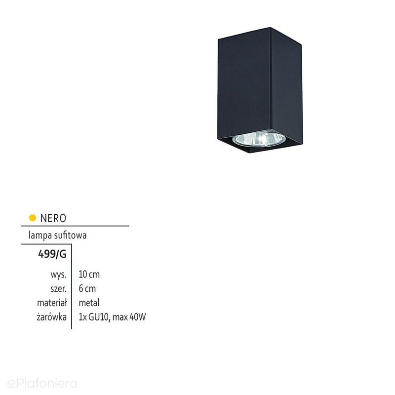 Czarna lampa sufitowa SPOT, kwadratowa tuba do salonu, sypialni (1x GU10) Lampex (Nero) 499/G