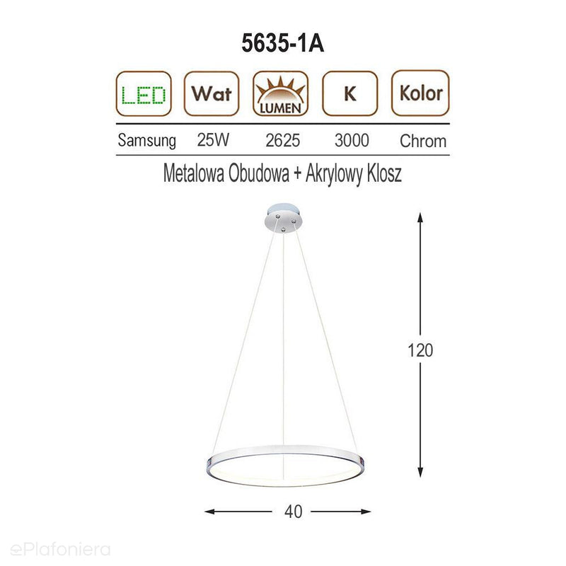 Lampa wisząca - żyrandol, 1 CHROMOWY RING LED 25W, Ozcan 5635-1A,02 - ePlafoniera