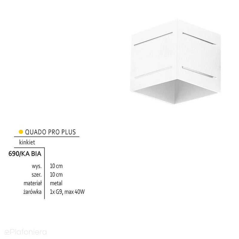 Kinkiet kubik - biała lampa sufitowa do salonu, kuchni (1x G9) Lampex (Quado Pro Plus) 690/KA BIA
