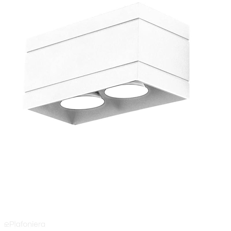 Biała lampa sufitowa, plafon kubik - SPOT, do salonu, kuchni (2x GU10) Lampex (Quado Deluxe) 691/2 BIA