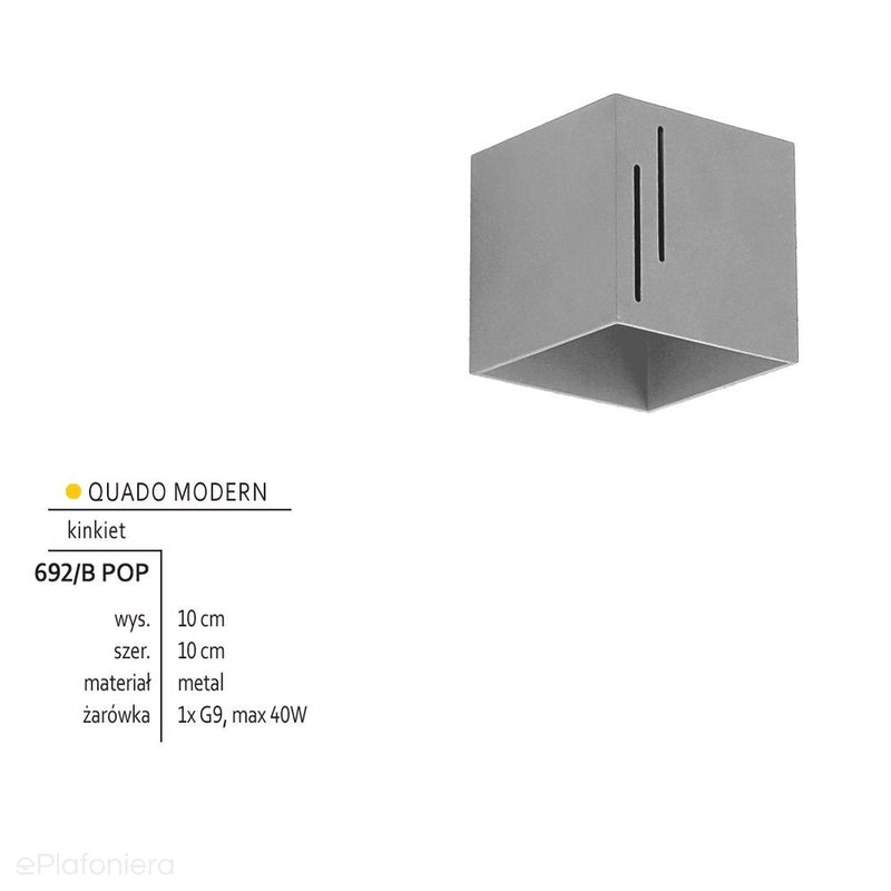 Kinkiet kubik - szara lampa ścienna, do salonu, kuchni (1x G9) Lampex (Quado Modern) 692/B POP