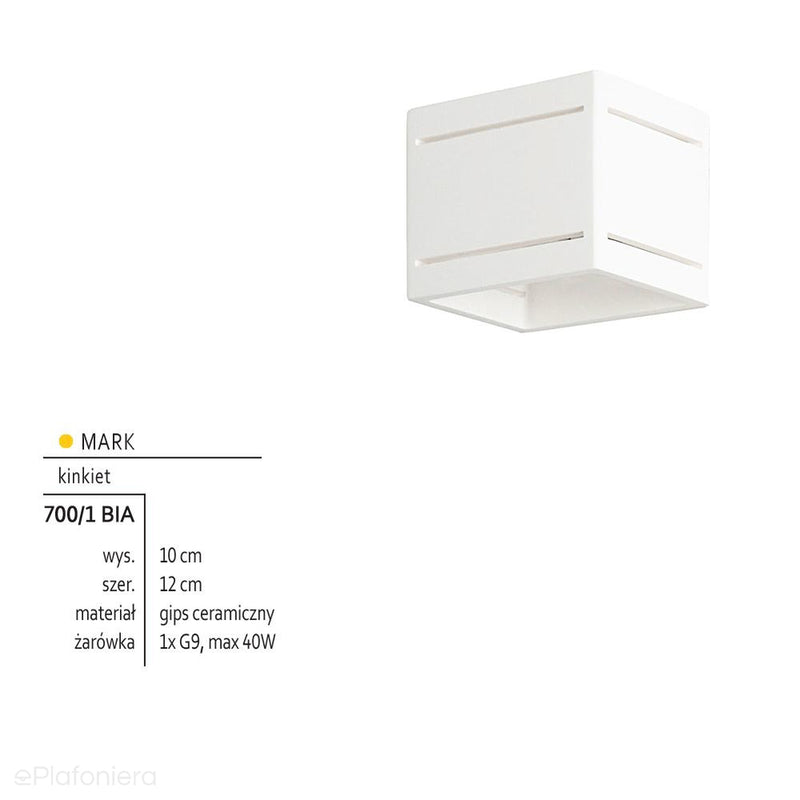 Biały, nowoczesny kinkiet - kubik, do salonu sypialni (1x G9) Lampex (Mark) 700/1 BIA