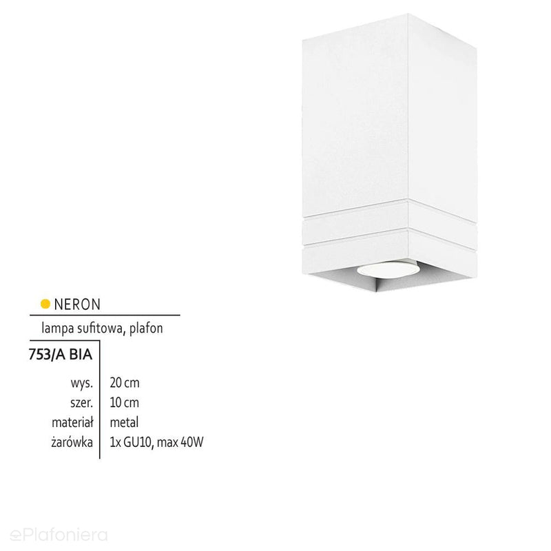 Biała lampa sufitowa, tuba - SPOT, do salonu, kuchni (1x GU10) Lampex (Neron) 753/A BIA
