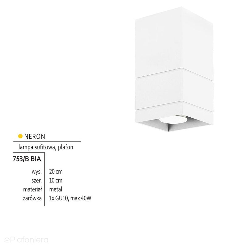Biała lampa sufitowa, tuba - SPOT, do salonu, kuchni (1x GU10) Lampex (Neron) 753/B BIA