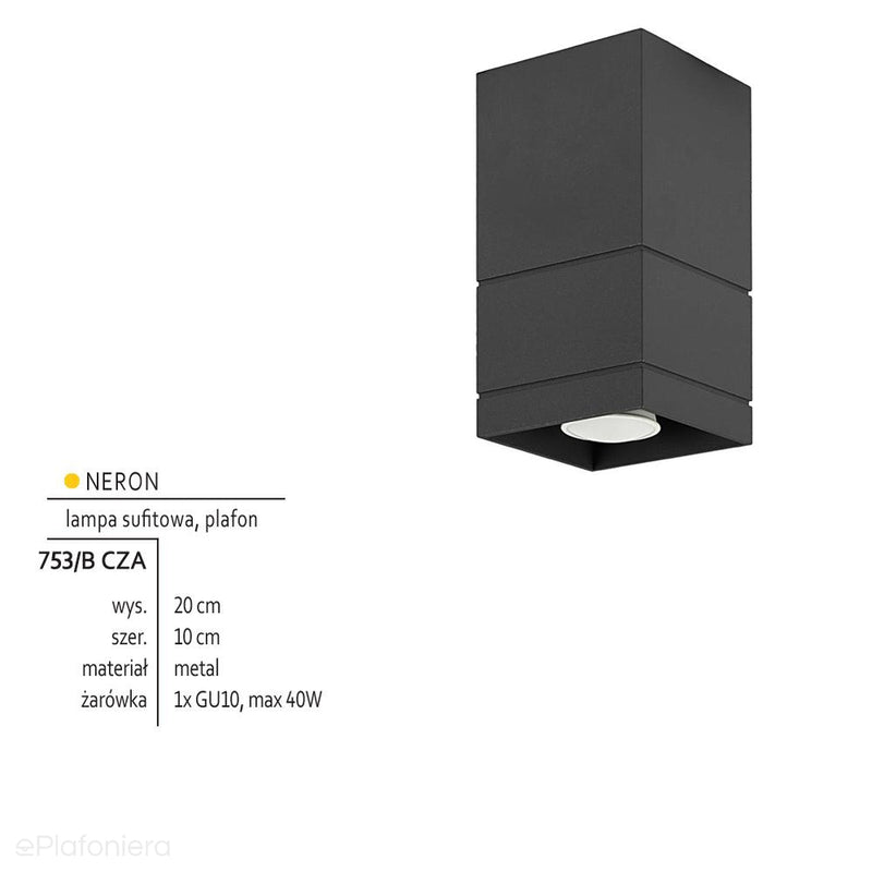 Czarna lampa sufitowa, tuba - SPOT, do salonu, kuchni (1x GU10) Lampex (Neron) 753/B CZA