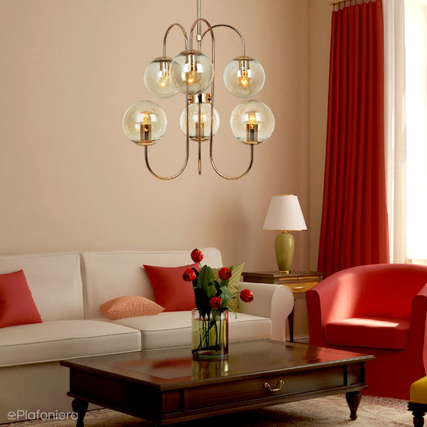 Złota lampa -piękny żyrandol do salonu sypialni (6xE27) Lucea 80354-02-P06-FG  ARREDO