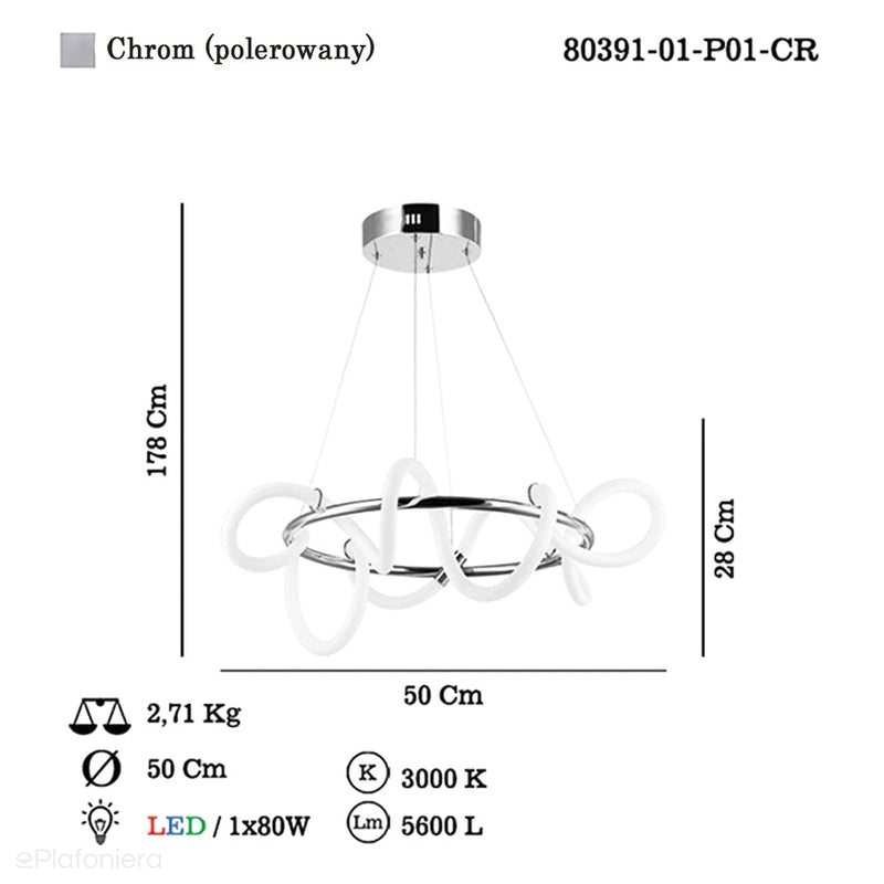 Nowoczesna lampa wisząca LED do salonu (chrom 30cm) Lucea 80391-04-P01-CR PARADAS
