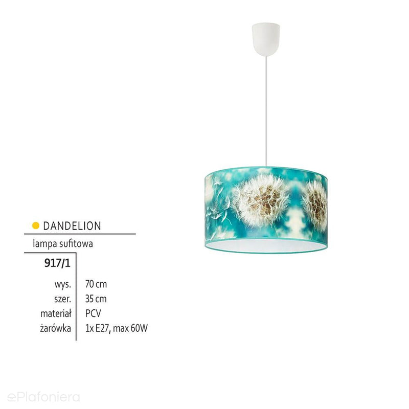 Abażur PCV 35cm, lampa wisząca do pokoju dziecka (1x E27) Lampex (Dandelion) 917/1