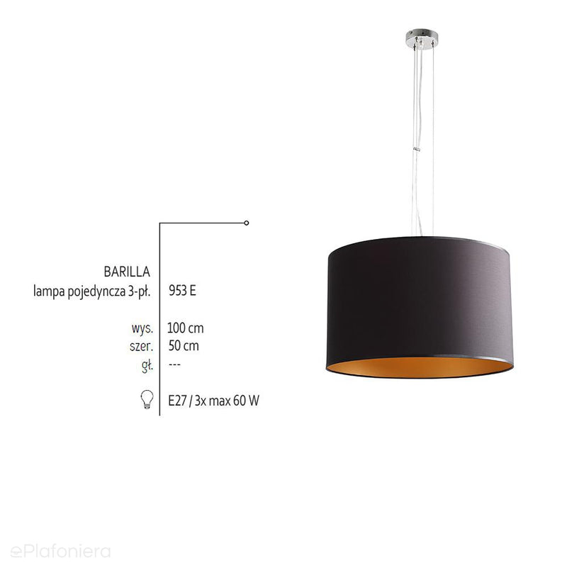 Lampa wisząca - abażur 50cm (czarno - złoty) 3xE27, Aldex (Barilla) 953E - ePlafoniera
