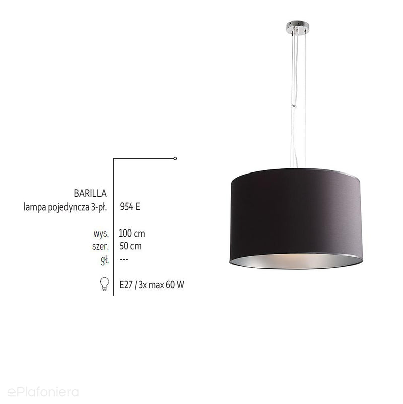 Lampa wisząca - abażur 50cm (czarno - srebrna) 3xE27, Aldex (Barilla) 954E - ePlafoniera