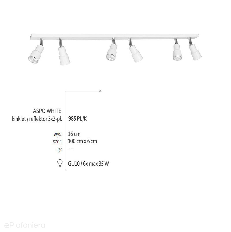 Biały reflektor sufitowy spot na listwie 100cm (3x2 GU10), Aldex (Aspo) 985PL/K - ePlafoniera