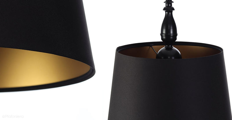 Satynowy rustykalny abażur -czarna lampa wisząca (czarny metal) Lukrecja, ręcznie robiona