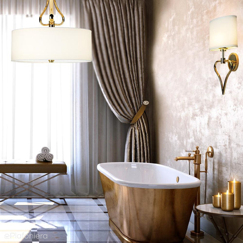 Romantyczna lampa ścienna (biała, złota) kinkiet do łazienki sypialni salonu  (G9 1x4W) Elstead (Falmouth)