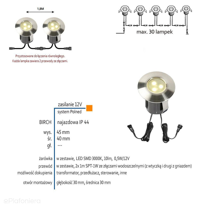 Lampa najazdowa ogrodowa zewnętrzna IP 44 (0,5W, 3000K) (System 12V LED) Birch