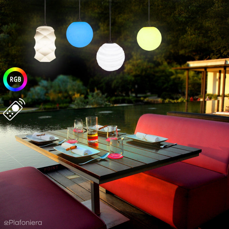 Lampa wisząca ogrodowa kula Sora RGB szara/beżowa Newgarden + ładowarka