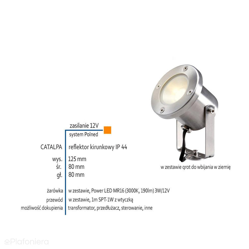 Reflektor kierunkowy, lampa ogrodowa zewnętrzna IP 44 (3W, 3000K) (system 12V LED) Catalpa
