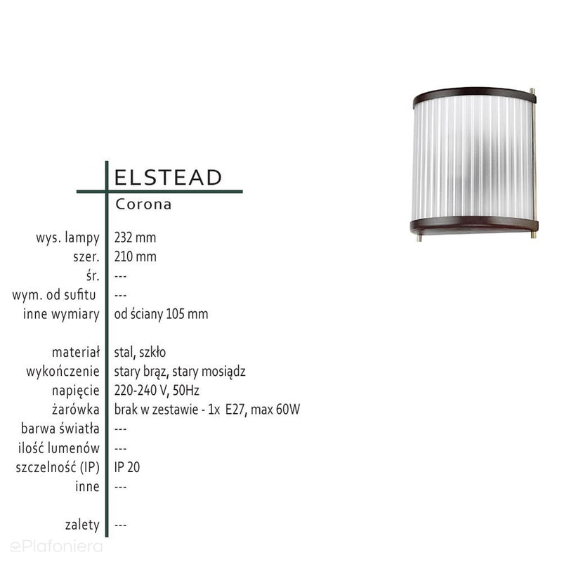 Lampa ścienna szklana (stary brąz) kinkiet do kuchni salonu sypialni (1xE27) Elstead (Corona)
