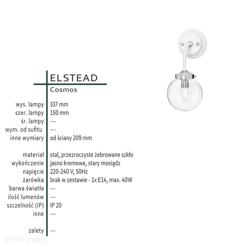 Kremowa lampa ścienna - kinkiet szklana kula (1xE14) do salonu sypialni kuchni, Elstead (Cosmos)