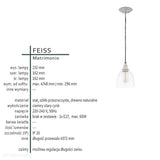 Lampa wisząca 16cm (szklana - drewno) do sypialni salonu kuchni (1xE27) Feiss (Matrimonio)