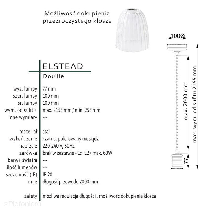 Lampa - wisząca żarówka (mosiądz, czarny 1xE27) do sypialni salonu, kuchni Elstead (Douille)