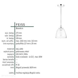 Szklana lampa wisząca Baskin (polerowanym nikiel) Feiss - lampa do kuchni / jadalni / salonu (1xE27)