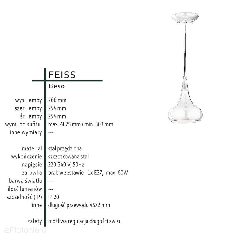 Lampa metalowa 25cm (szczotkowana stal) do kuchni salonu jadalni (1xE27) Feiss (Beso)