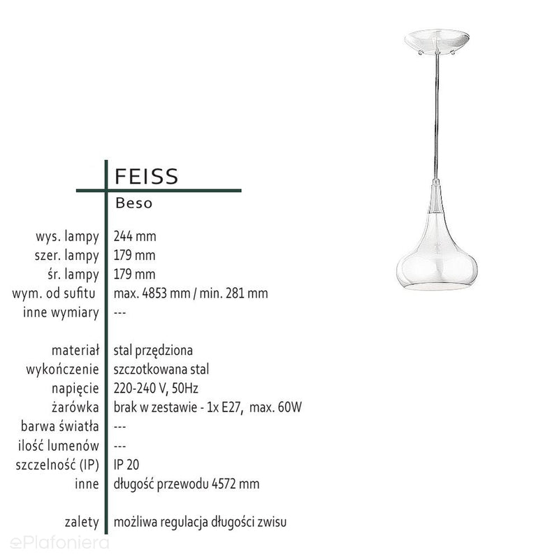 Lampa metalowa 18cm (szczotkowana stal) do kuchni salonu jadalni (1xE27) Feiss (Beso)