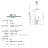 Metalowa lampa wisząca 62cm (ażurowa kula - nikiel) do kuchni salonu sypialni (6xE14) Feiss (Corinne)