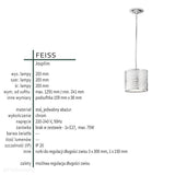 Metalowy - jedwabny abażur 20cm, lampa wisząca do salonu sypialni (1xE27) Feiss (Joplin)